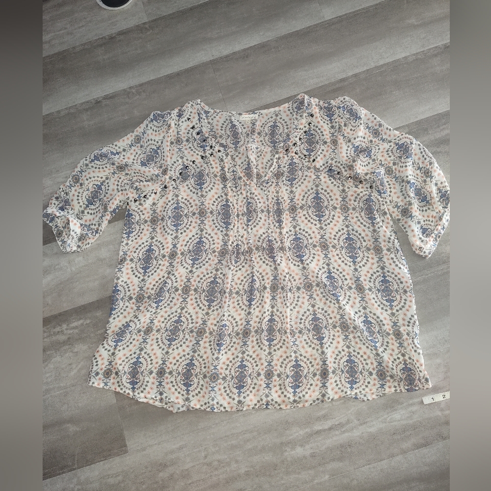 Love on a Hanger Sheer Boho Blouse 3X – Jeweled Accent Tunic Top